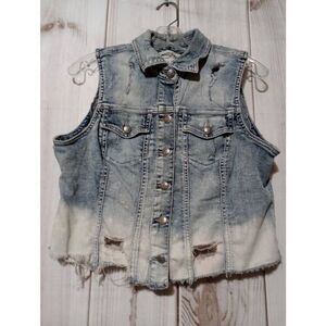 Silver Jeans Denim Vest Women's‎ Sleeveless Blue Distressed Bleach Frayed